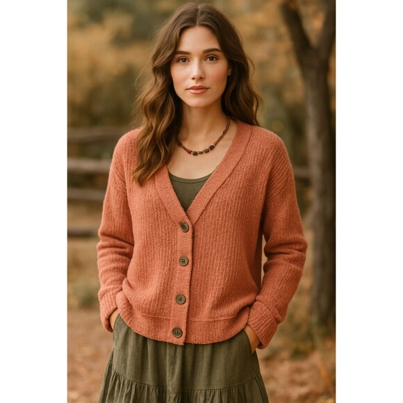 Two by Vince Camuto Rust Textured Knit Cardigan Women’s XXL Boho Fall Sweater - Picture 1 of 11